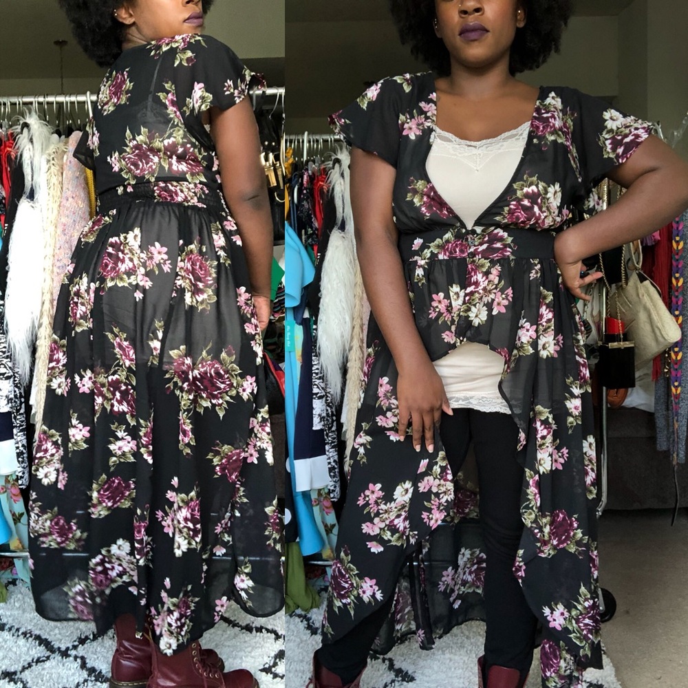 Chiffon floral high low duster or cardigan